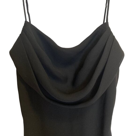 Jump Black Dress Spaghetti Strap Lined Sheer Overlay Draped Cowl Neck Size 7/8 - Picture 2 of 8
